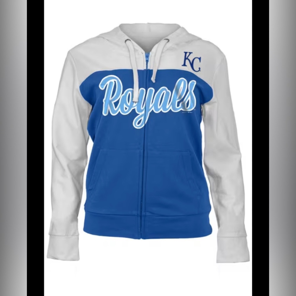 NEW ERA KANSAS CITY ROYALS WOMEN’S BLUE COLORBLOCK LONG SLEEVE FULL ZIP SWEATER